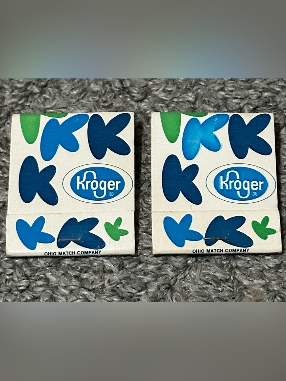 Lot of 2 Vintage Matchbook Kroger Grocery Store Thrifty Big K Blue Green Matches